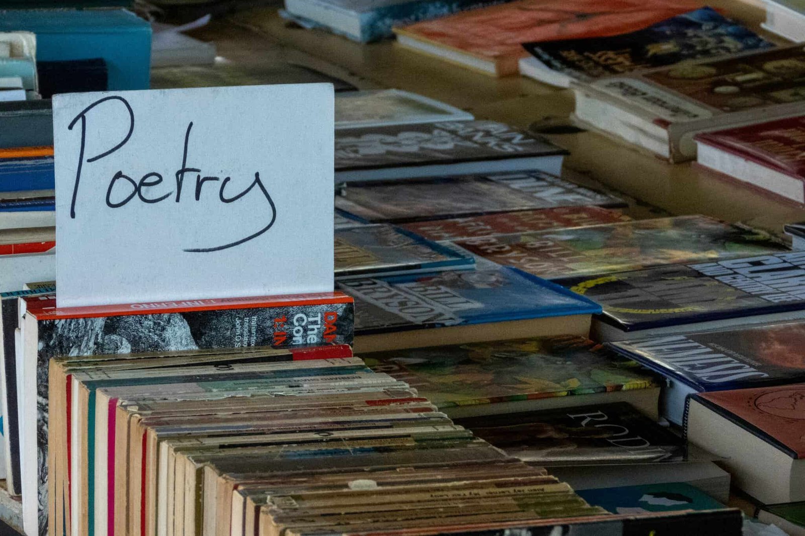 Signed poetry first editions on book stall