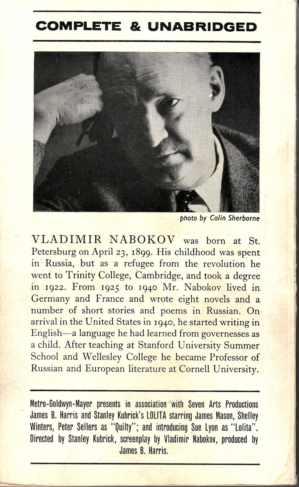 Lolita Corgi Paperback 1962 back cover