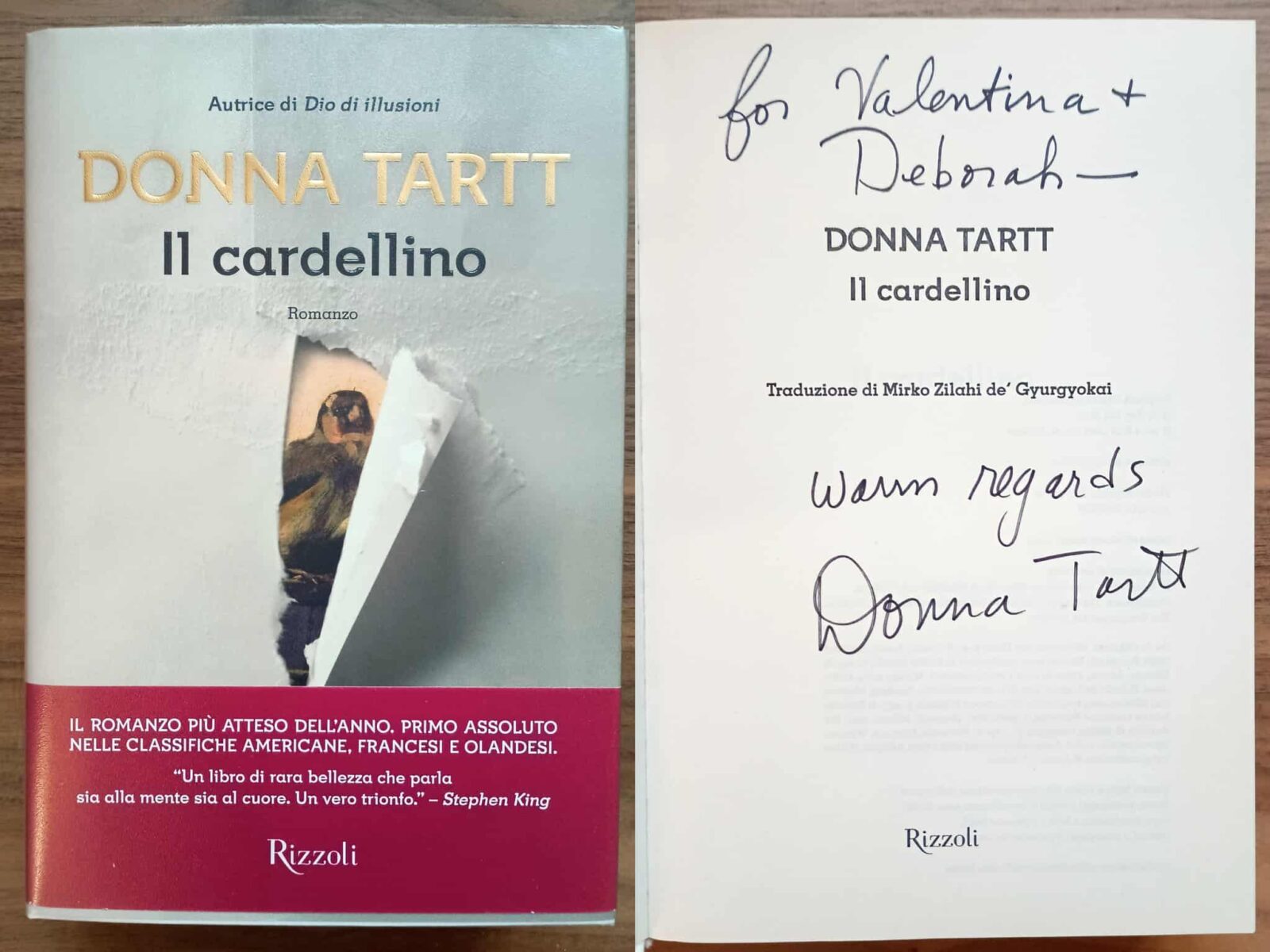 Signed first edition of Italian translation of The Goldfinch by Donna Tartt