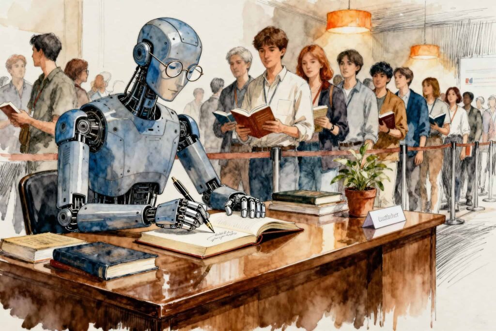 Autopen robot signing books