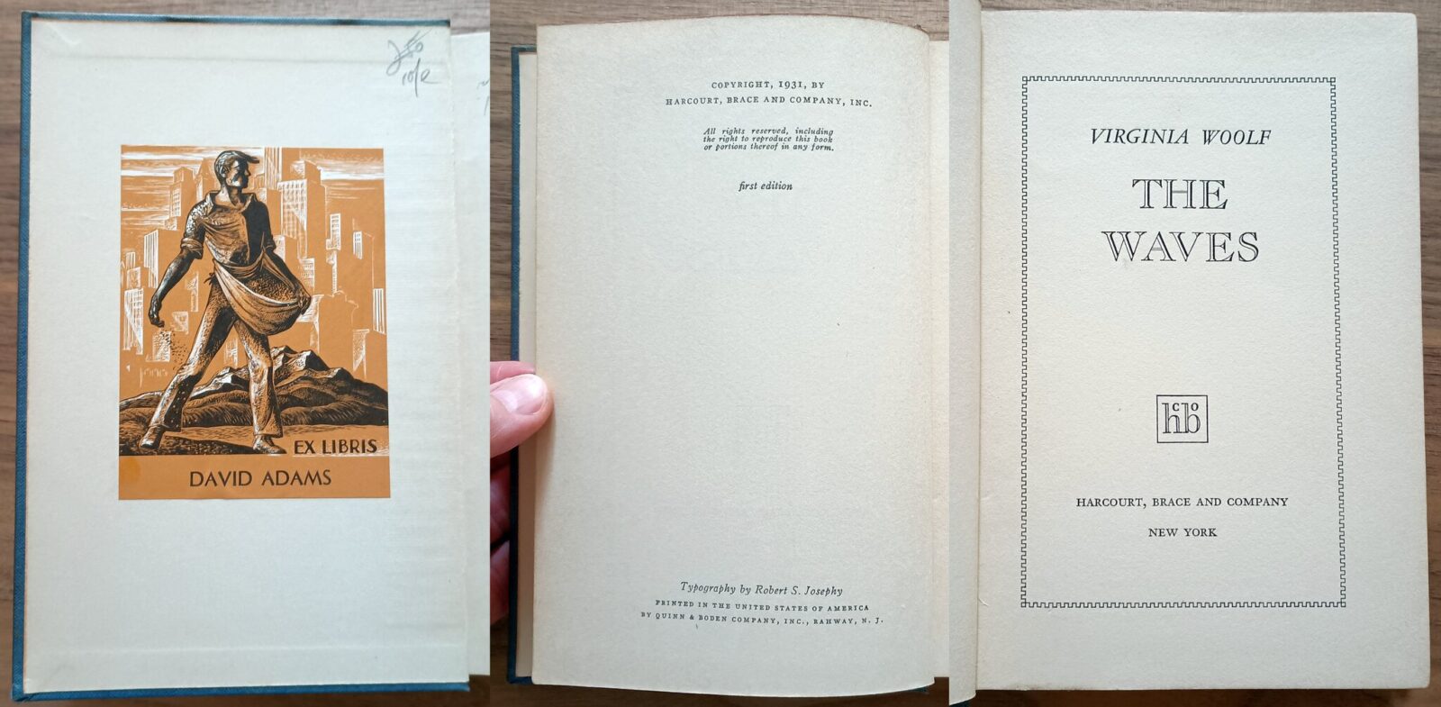 Virginia Woolf The Waves - 1931 First American Edition, Harcourt, Brace and Company with Ex Libris by Lynd Ward