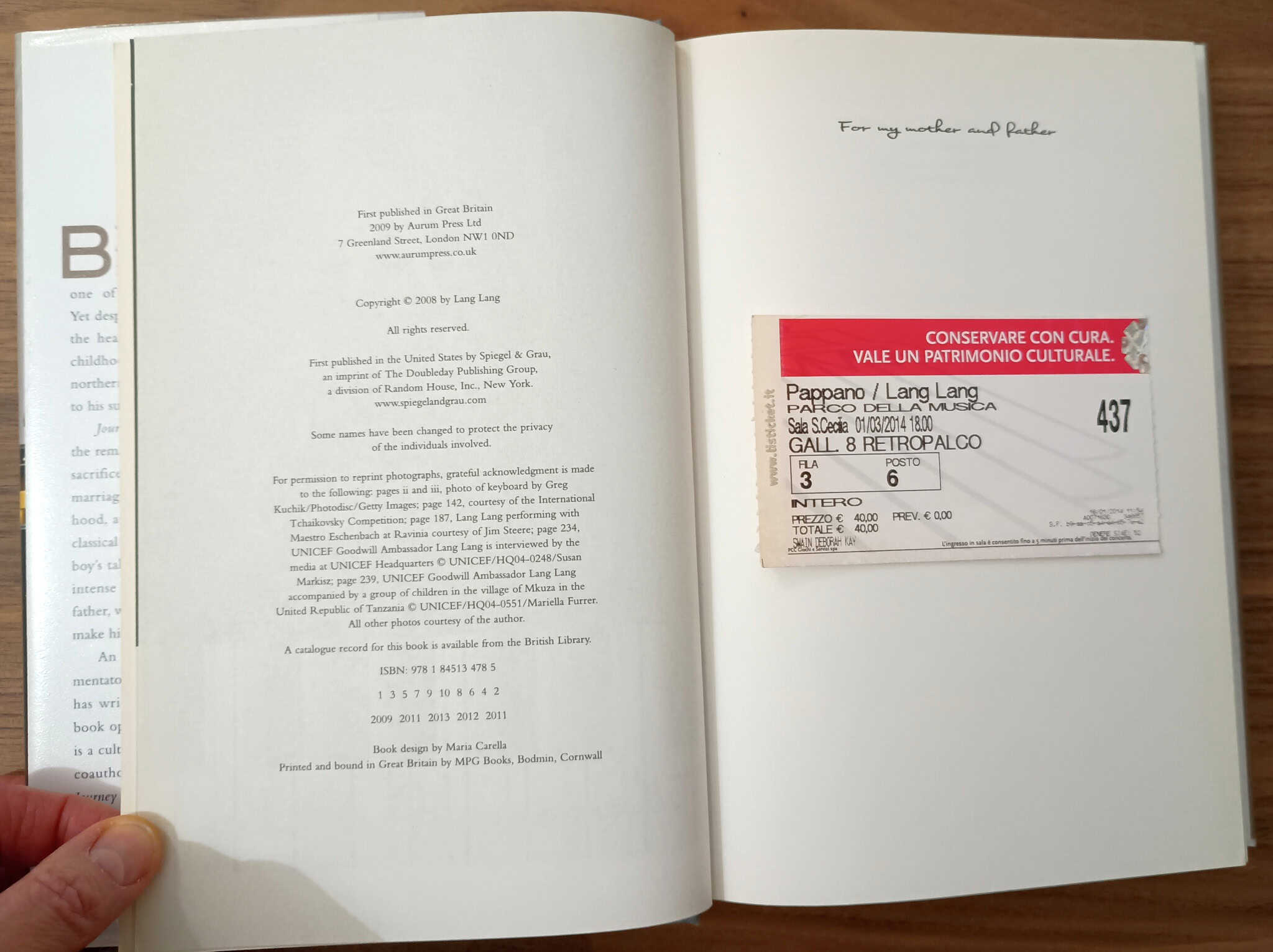 Lang Lang first edition and ticket stub